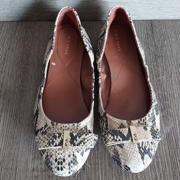 Cole Haan Elsie Snakeskin Elsie Bow Ballerina Flats Size 8B - Picture 3 of 9